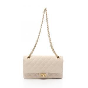 CHANEL 2.55 Matelasse Mademoiselle Chain Shoulder Bag Leather Women's Ivory A...